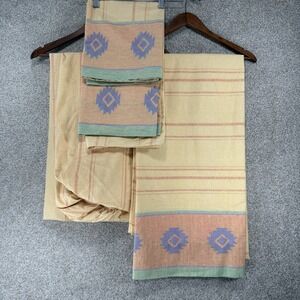 Westpoint Stevens King Size Sheet Set 4 Pc EUC Aztec Yellow Pastels 90s‎ Retro